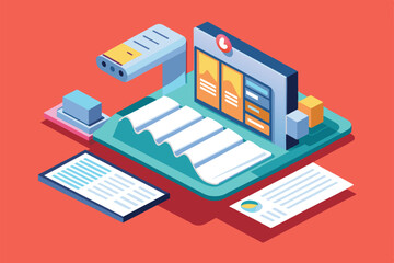 Isometric illustration depicting a receipt design template with a customizable layout, Receipt Customizable Isometric Illustration