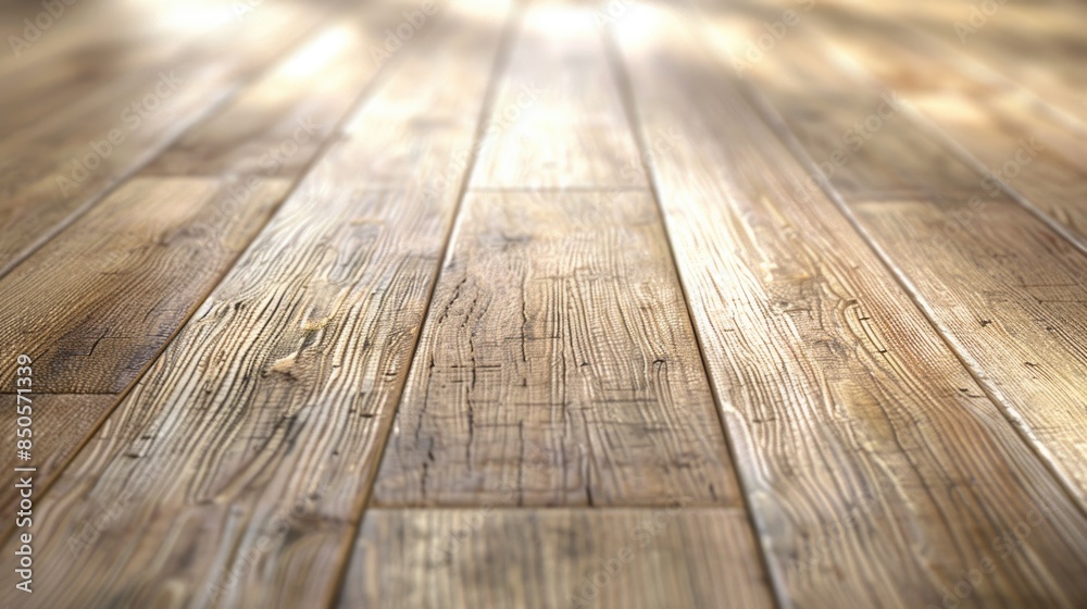 Poster a detailed view of a wooden floor with a blurred background, suitable for use in interior design or 
