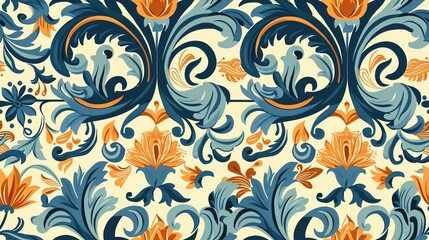 Seamless pattern with classic floral motifs and a modern twist