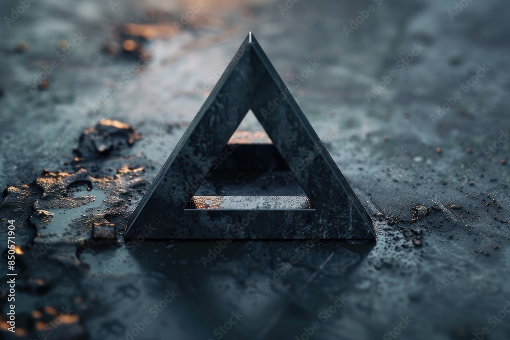 Poster A triangle-shaped object sits on a table, ready for use or display