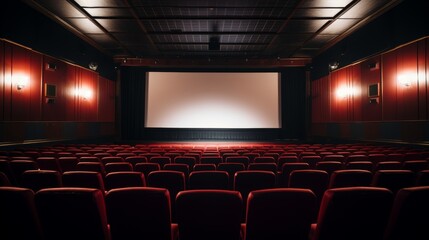 Fototapeta premium Cinema auditorium with empty white screen and seats
