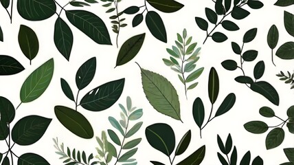 Floral leaves drawn with summer branches isolated white background. AI generated image.