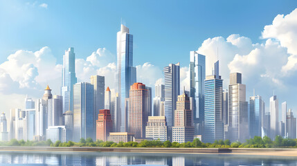 Background of a modern city skyline with skyscrapers and urban architecture