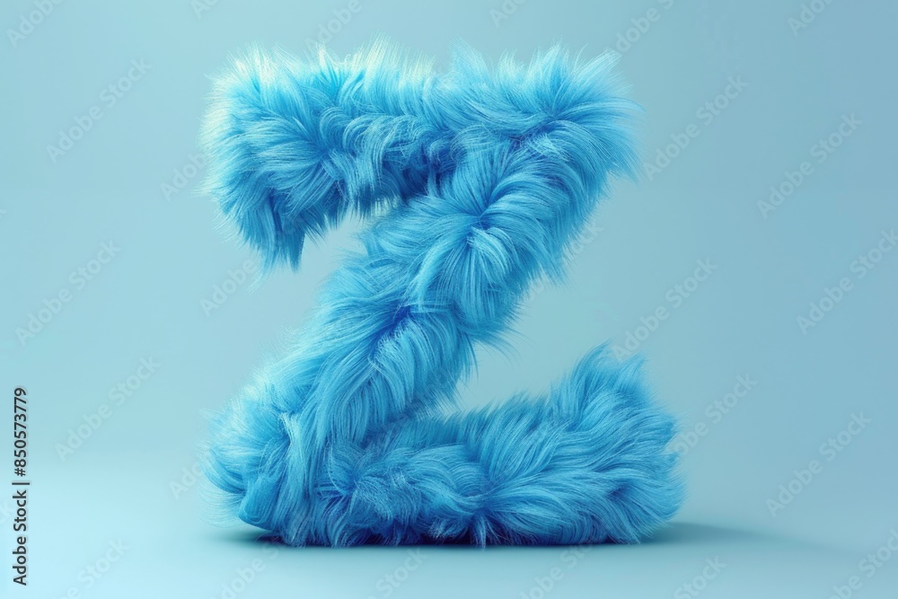 Poster a close-up shot of a blue fuzzy letter z on a white background, ideal for use in designs and graphic