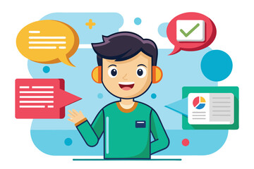 Illustration of a cartoon boy using speech-to-text software, Speech to text Customizable Cartoon Illustration