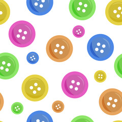 Sewing buttons seamless pattern. Colorful background, hobby, leisure. Vector isolated on white background