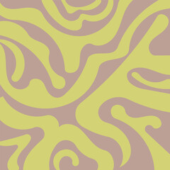 Yellow and pink abstract background. Groovy design with liquid waves lines. Trendy retro vintage illustration, vector poster.