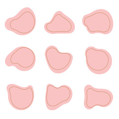 Pink blob shapes with line. Bubble speech set, vector template, isolated on white background. Distorted circle, doodle, minimalistic background