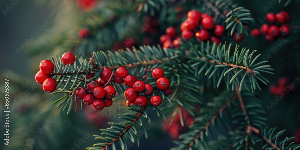 Poster a close-up shot of a tree branch featuring vibrant red berries