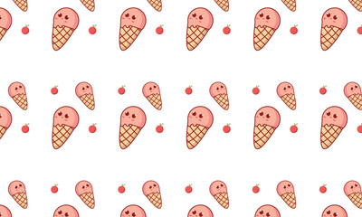a pattern of ice cream cones with a pink cherry on the white background