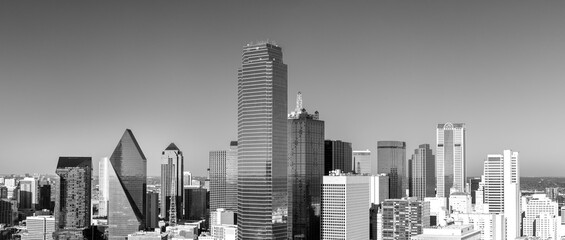 skyline in late afternoon in Dallas in black and white, Texas, USA © travelview