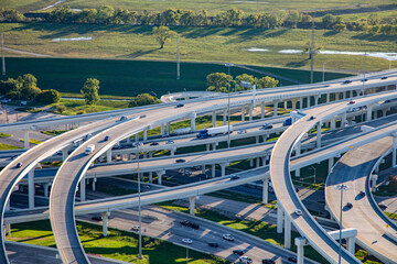 view to highway,bridges and  and infrastructure in late afternoon in Dallas, Texas, USA