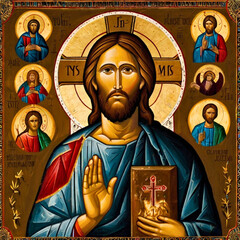 Sacred Icon: Revering the Image of Jesus Christ
An icon portraying Jesus Christ, symbolizing faith, devotion, and spiritual contemplation.