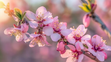Obraz premium Pink Flowers Blossoming on Almond Tree Branches