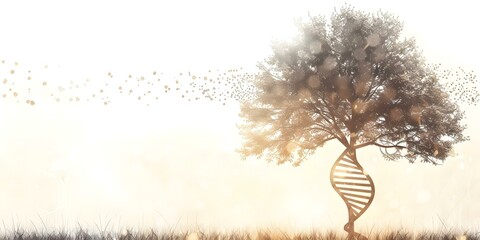 Clean family tree illustration with intertwined DNA symbolizing ancestry and heritage. Concept Family Tree, Ancestral Roots, DNA Heritage, Illustration Design