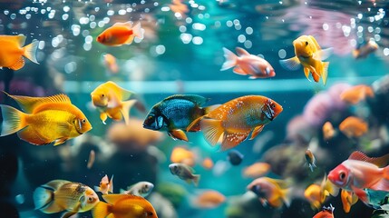 Naklejka premium Colorful fish in the glass of front focus