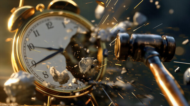 Hammer breaking the alarm clock or watch, last chance for limited time promotion offer, fast, urgent, sale, hurry