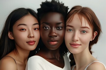 Close Up Portrait of Three Diverse Women Smiling Together
