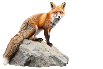 Fototapeta premium beautiful fox on rock isolated on white or transparent png