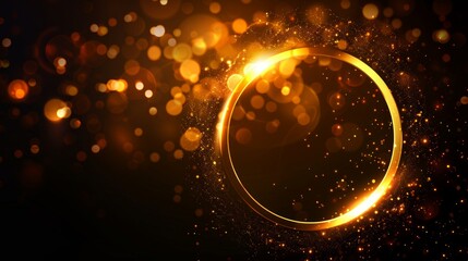 Obraz premium Golden Ring of Light on a Black Background with Bokeh