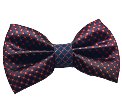 Dark navvy blue and red pattern on a bow tie object isolated on a transparent background. Elegant fashion style accessory, celebration suit ribbon, luxury formal gentleman clothing for ceremony