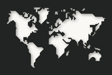 Simple geometrical stylized world map. Freehand sketch of the map on white background. Graphical World Map Silhouette