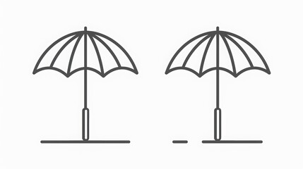 Obraz premium Black and white Beach umbrellas, summer concept, umbrella icon on white background in outline style.