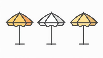 Obraz premium Colored Beach umbrellas, summer concept, umbrella icon on white background in outline style.