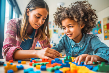 Fototapeta premium A teacher guiding a student through a critical thinking puzzle.
