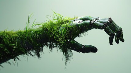 Conceptual design of human arm covered with grass and robotic hand