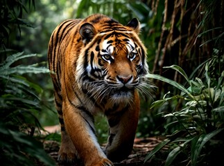 Obraz premium Portrait of a big tiger walking through the jungle