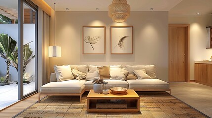 living room with sofa and rounded table