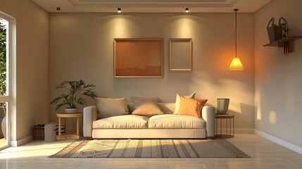 living room with sofa and rounded table