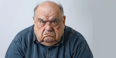 Obraz premium Angry Senior Man with Psychological Issues Looking at Camera on White Background，Mental illness, bad temper, weak self-control, unhealthy diet, high-definition wallpapers, backgrounds, generated by A 