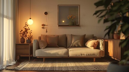 living room with sofa and rounded table