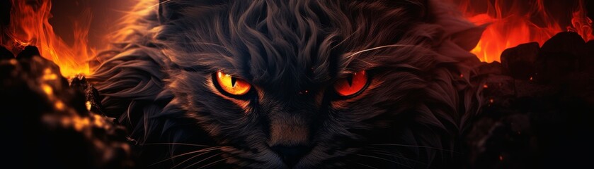 Fototapeta premium Evil possessed cat with fire in eyes