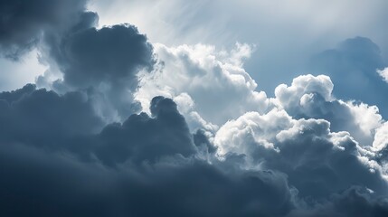 Obraz premium Close-up of storm clouds, gentle natural light, dark and turbulent with dramatic shading.