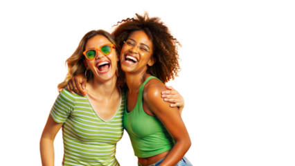 Two friends enjoying a day at the beach, laughing and having fun in the sun, capturing the essence of carefree companionship.