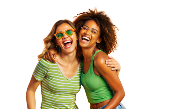 Two friends enjoying a day at the beach, laughing and having fun in the sun, capturing the essence of carefree companionship.