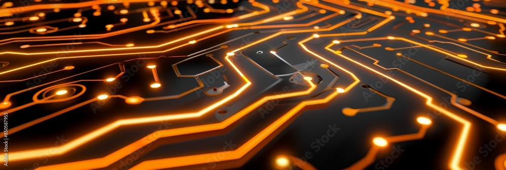 Poster hyper realistic close up of computer chip with glowing circuits for detailed visualization