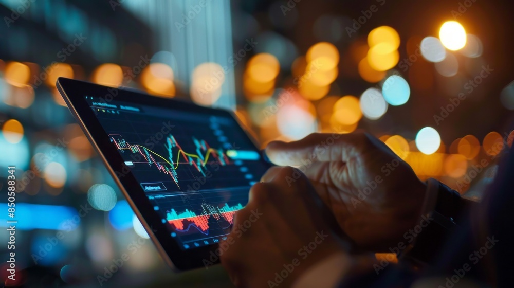 Poster A person is using a tablet to look at a graph