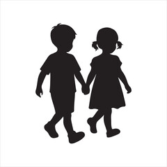 two children walking silhouette vector