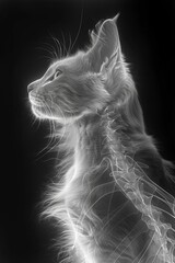 Detailed X-ray showing feline bone structure from head to tail.