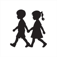 two children walking silhouette vector