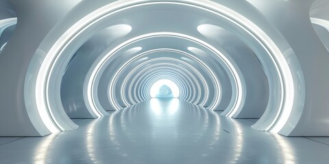 Obraz premium Futuristic White Tunnel with Glowing Lights