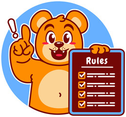 A Cartoon Bear carrying a Rule Board