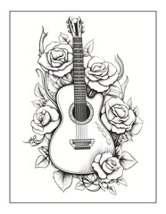 Guitar and rose Coloring Page