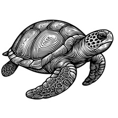 Fototapeta premium turtle illustration, turtle isolated on white, turtle swimming illustration, line art, save turtle