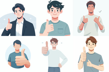 vector set of a man expressing a thumbs up in a flat design style