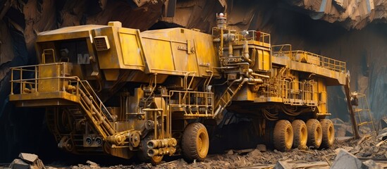 Open pit mine industry, big yellow mining truck
